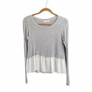 Long Sleeve Gray Shirt With Ruffled Bottom S